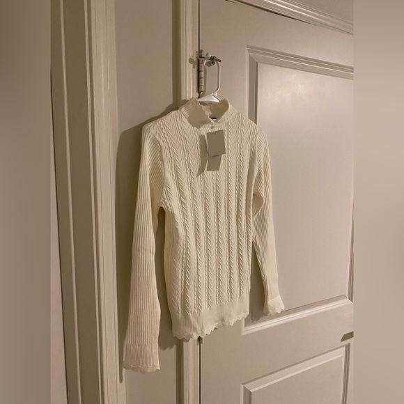 NWT iClosam Women's Long Sleeve Solid Mock Turtleneck Sweater ivory size large - Picture 3 of 5